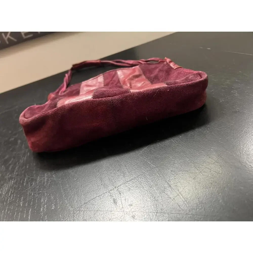 Burgundy‎ Suede and Leather Shoulder Bag OS